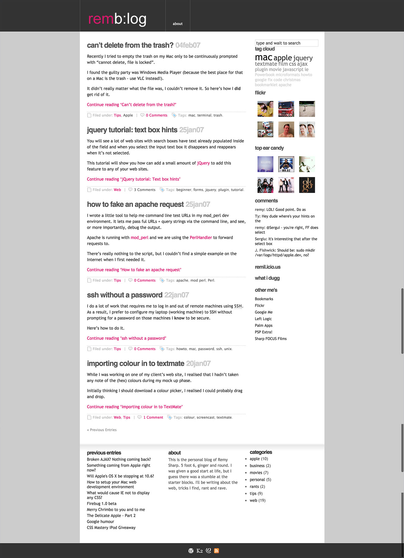 Screenshot of my blog from 2006