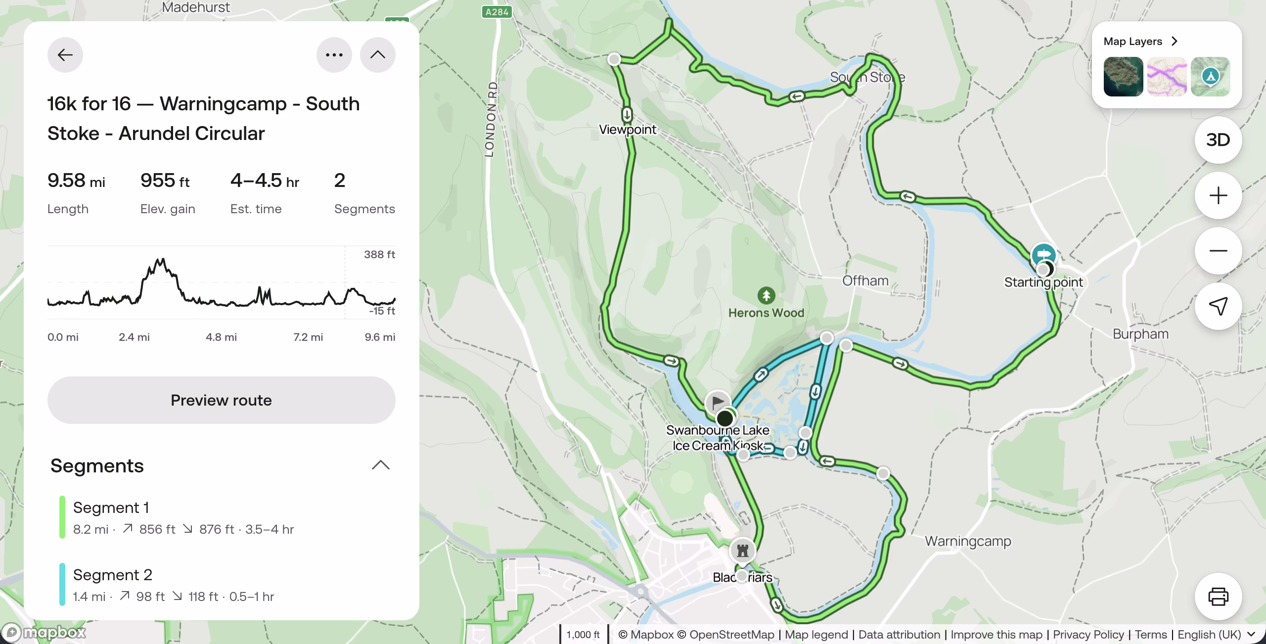A screenshot of All Trails showing the path we planned on taking