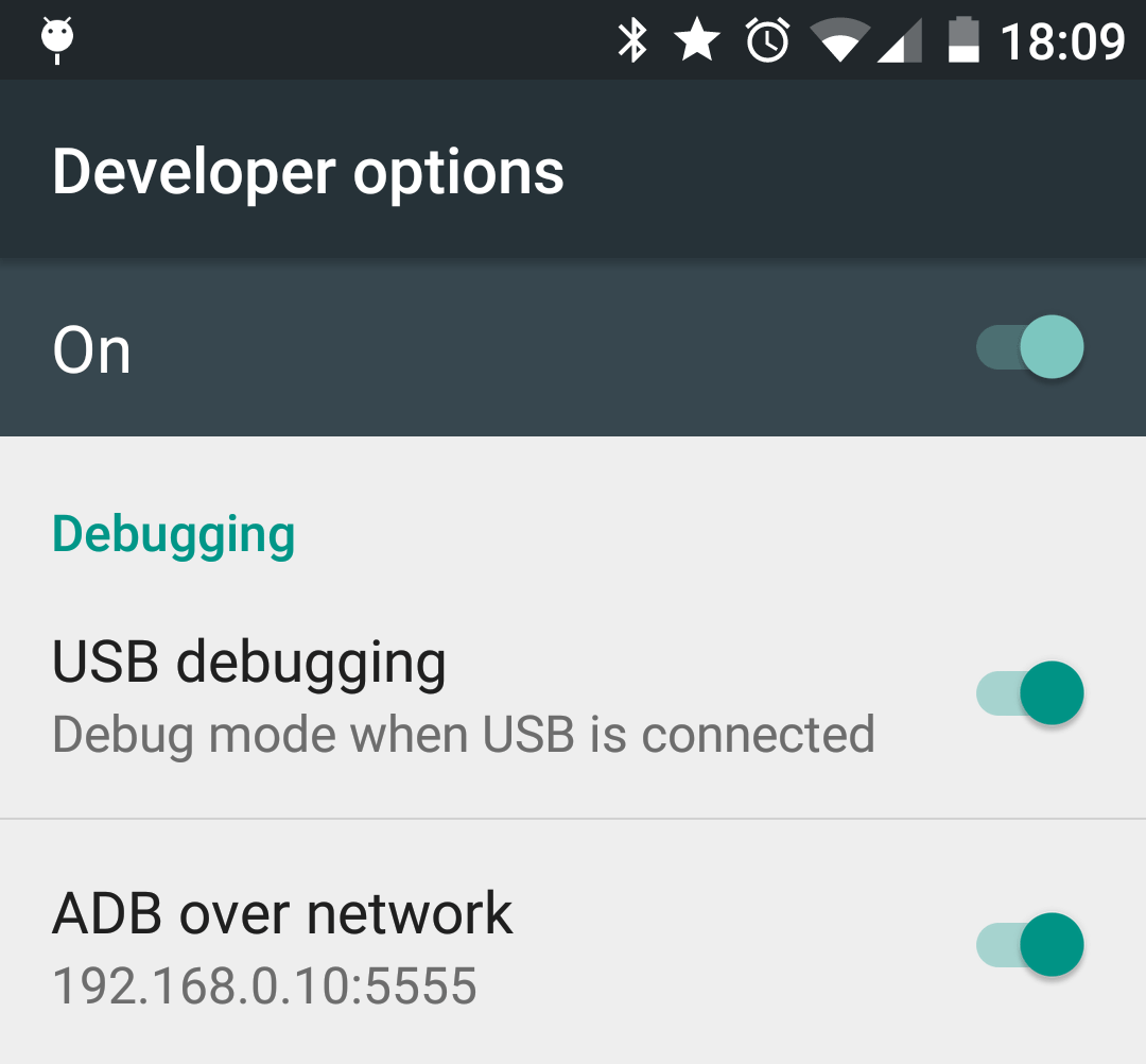 ADB over network menu options