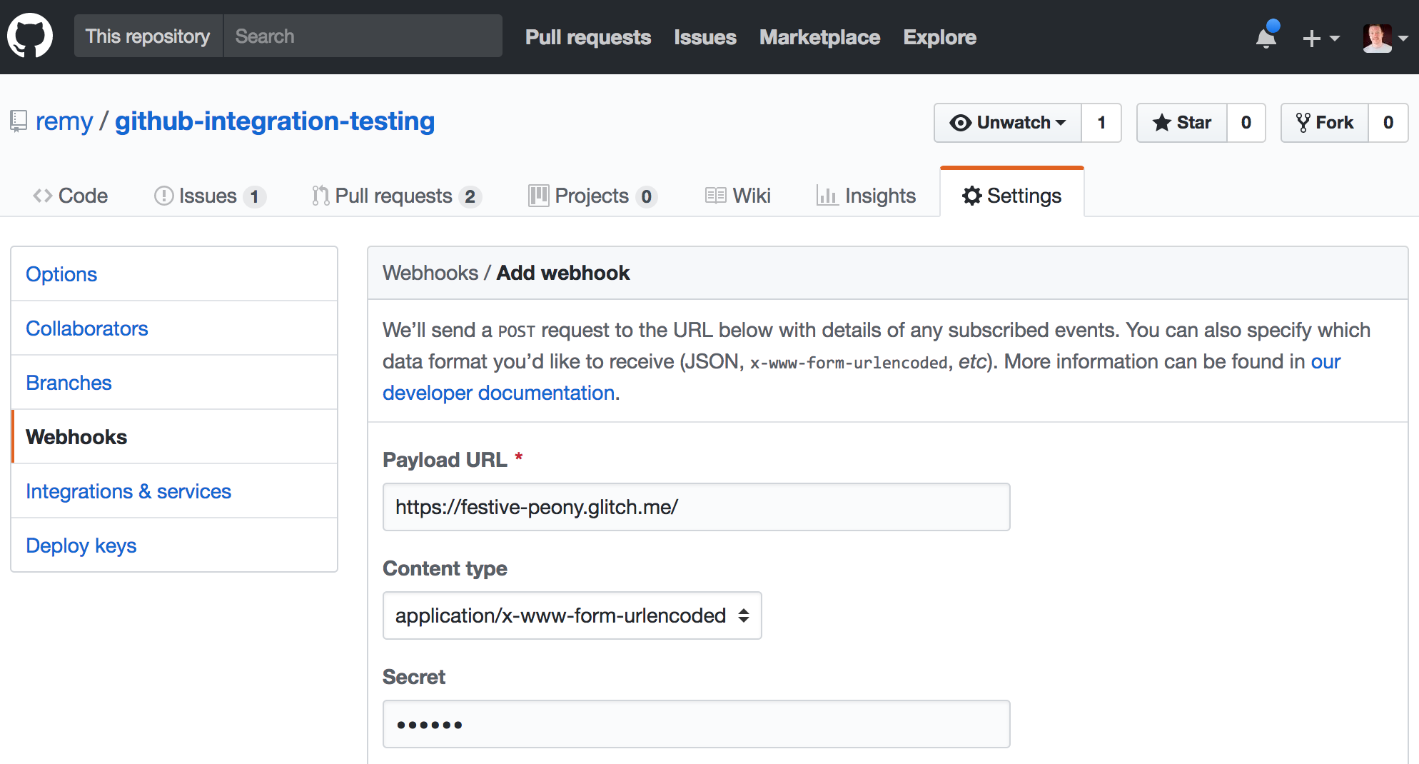 creating a github webhook