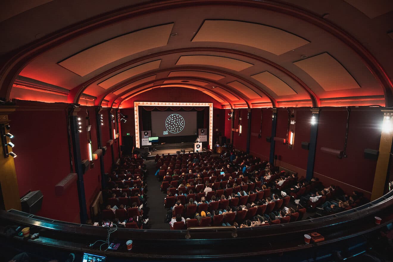 Overhead photo showing the venue with all the seats full