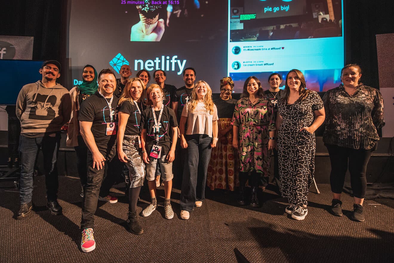 Group photo of the team and speakers of ffconf
