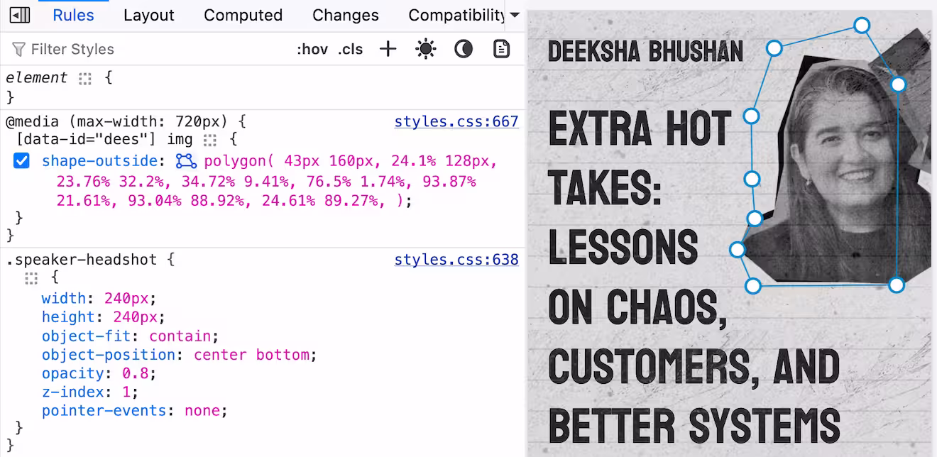 The polygon editor in Firefox with nodes to reshape