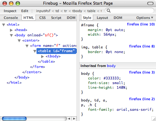 Firebug HTML Debugging