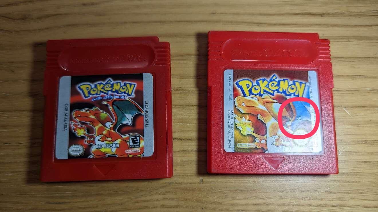 Comparison front of two gameboy carts