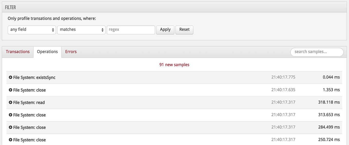 Nodetime transaction operations