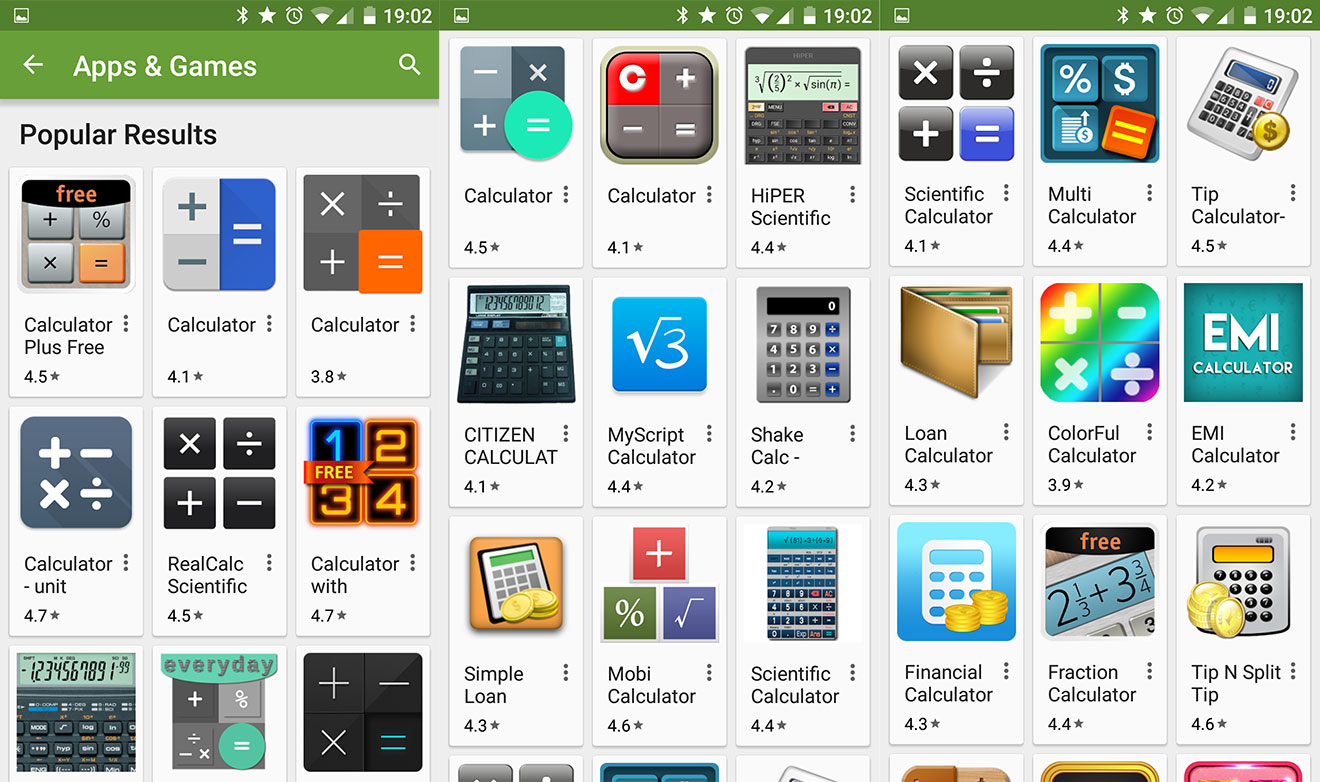 Play store calculation options: a plenty