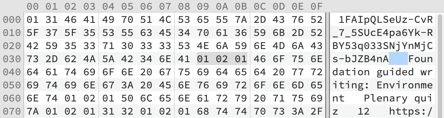 the 01 and 02 bytes between fields